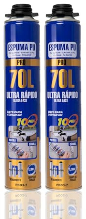 BESCH Espuma de Poliuretano PU Profesional Ultra Rápido 750ml Expansión hasta 70 L - Expansión Rápida Uso con Cánula y Pistola, Listo para Cortar en 10 Minutos - Tiempo Curado 1.5 Horas (Pack de 2)