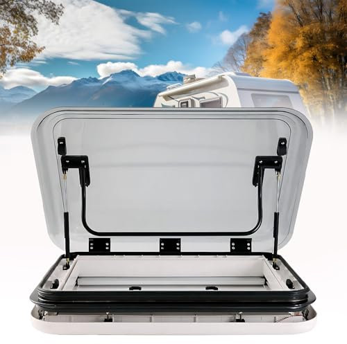 RV Caravan Roof Vent Hatch, Motorhome Led Skylight Camper Roof Window Vent Kit With Led Light, Insect Nets And Sunshade Camper Windows Replacement Skylight For RV Caravan,19.7×19.7in