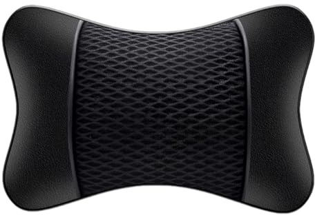 Car Headrest Pillow, Breathable Neck Cushion, Soft Elastic Support Pad, Removable Comfort Design with Leather Finish, DrivingRelief for Seat Chair Use & Long Travel Rides, Black