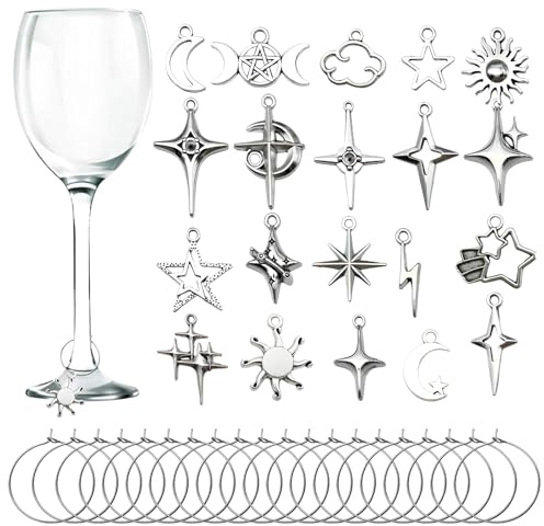 CNYMANY 17/20/21/42/50 pcs Wine Glass Charms - Goblet Drink Markers Tags With Buckle Design for Cocktail Champagne Tasting Party Favors Decoration Supplies Gifts