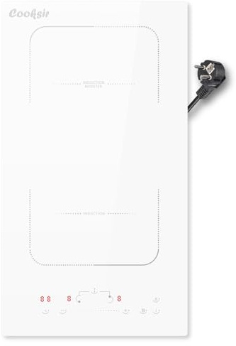 Cooksir Placa de inducción blanca de 2 fuegos, zona flexible, induccion dos fuegos blanco, función de boost, temporizador, bloqueo de seguridad, 220 V ~ 240 V, 3500 W, con enchufe