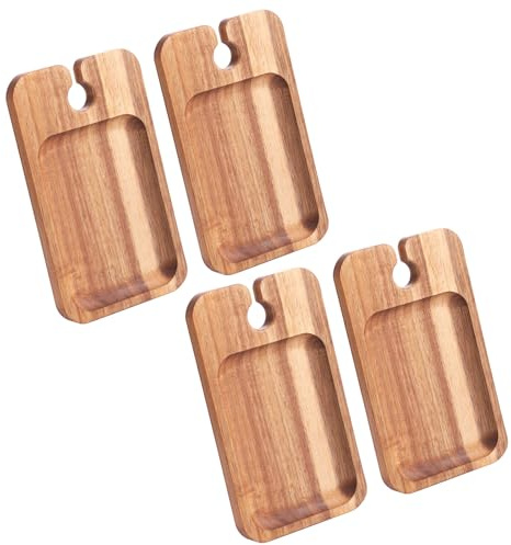 Eyoulife Wooden Cocktail Appetiser Plates with Wine Glass Holder Charcuterie Boards Cocktail Plate 4 Pieces | 21 x 12 x 1.5 cm