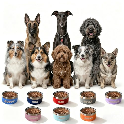Gamelle Chien Personnalisée avec Gravure Texte Gamelle INOX pour Chiot Grand Chien Chat, Antidérapant Anti Eclaboussure, Différentes Tailles et Couleurs (M)