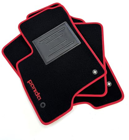 ASC Tappetini Auto in Moquette Compatibili con FIAT PANDA 312 III Serie dal 2012 al 2019 con Bordo Antiscivolo Rosso Battitacco in Gomma 1 Logo Rosso