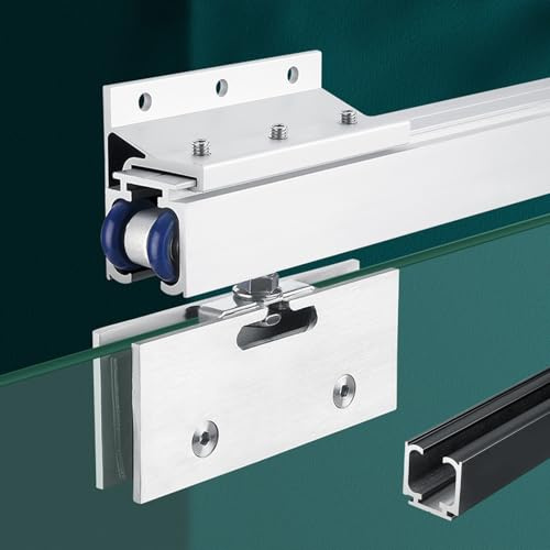 Binario per Porta Scorrevole Ferramenta per Porte Scorrevoli in Vetro con Montaggio a Parete e Binario, Binario per Porte Scorrevoli in Vetro(Black,170cm(67in))