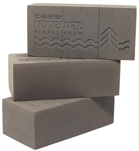 3 x Original Oasis Renewal Floral Foam Based on Plant-Based Bio-Based Raw Materials - 23 x 11 x 3.6 cm - Flower Wet Foam Wedding Birthday Church Brick Environmentally Friendly