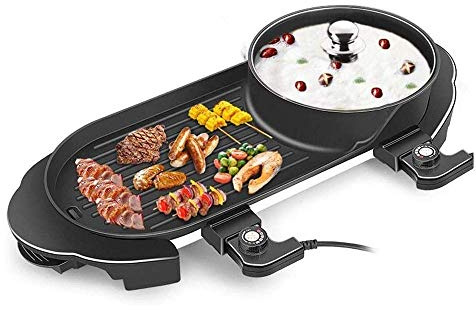 PVGYUJFD Parrilla de Barbacoa, Parrilla Eléctrica 2 en 1, Cacerola Integrada, Alta Potencia 2200W, Control Dual de Doble Línea Soul Hill