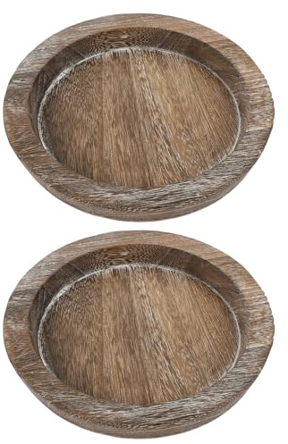 Ciieeo 2pièces Plateau de Service Bois Massif pour Desserts Rangement Bijoux ou Vide-Poche Rond Décoratif pour Table ou Cuisine