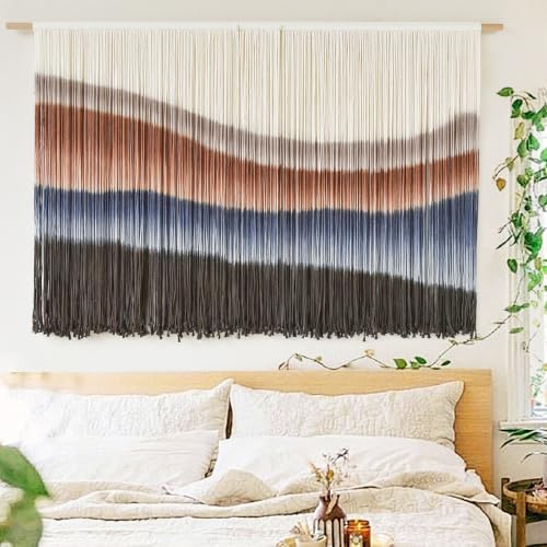 Arazzo bohémien in macramè da appendere alla parete, in fibra intrecciata, grande decorazione artistica per soggiorno, camera da letto o ufficio, decorazione da parete fatta a mano, 144,8 cm di