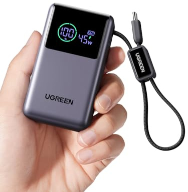 UGREEN Nexode Pro 55W Power Bank 10000mAh Batería Externa 45W (Gris) | Cable USB C, 2 Puertos 1C1A, Pantalla Intelligent, Cargador Portátil PC, Compatible con Xiaomi Note 15 14 iPhone 17 16 Galaxy