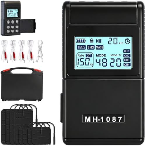 Electroestimulador Muscular‌ 3 en 1 TENS Electroestimulador 4 Canales con Función TENS EMS y Masaje, 48 Modos y 20 Intensidad con 8 Electrodos para El Alivio Del Dolor y Entrenamiento