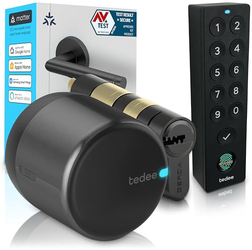 Tedee GO2 Cerradura Inteligente con Teclado Keypad PRO, Cilindro Modular EXXO Smart de Aluminio, Cerradura Electrónica para Puerta, Bluetooth Acceso Remoto, Compatible con Alexa y Google Matter