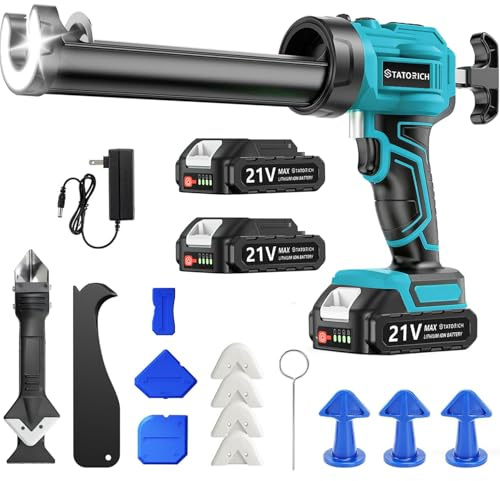 Pistolet à Cartouche Electrique Compatible avec Makita Batteries 18V sans Fil avec 2 x 2000 mAh Batteries, Pistolet Silicone Électrique de 300 ml, Lumière LED, 4 Vitesses, pour Calfeutrer (Bleu)