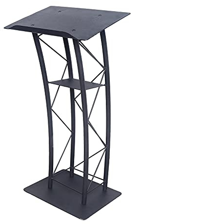 Gebogenes Podium Rednerpult, 111,8 cm Höhe, schwarzes Eisen, Präsentationsständer mit Ablage, tragbares Rednerpult für Kirche, Klassenzimmer, Konferenzraum, Hochzeitszeremonie, Rede