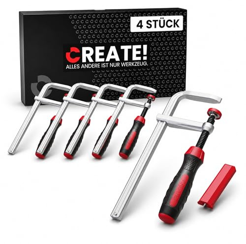 CREATE! Premium cFix-Classic - Schraubzwinge 4er-Set 160 mm (T-Nut Zwinge inkl. Schutzkappe)
