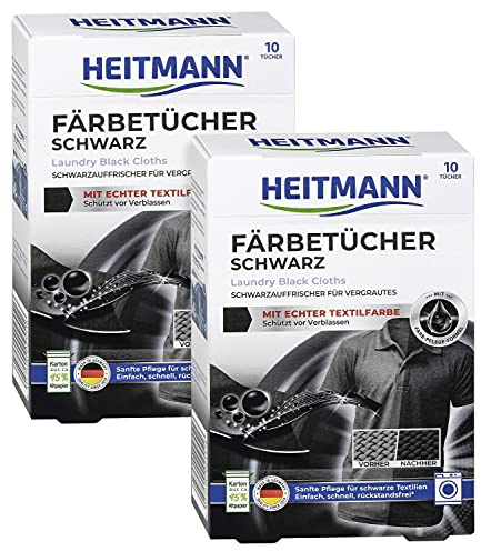 Heitmann Wäsche Schwarz Tücher (10 Tücher, Schwarz), 2er Pack: Färbetücher zur Farbpflege für schwarze Textilien - Farb-Erhalt beim Waschen, Rückstandsfreie Pflege gegen Verblassungen