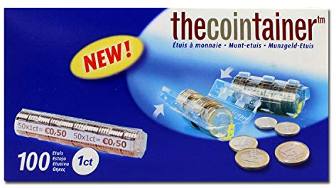 effektivo Kunststoffmünzhülsen für 1 Cent Euro-Münzen aus PET, mit Zählrillen für schnelles Abzählen von Münzen, Karton mit 100 Stück
