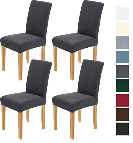 AngLink Stuhlhussen 4 Stück, Stuhlhusse Stretch Grau, Elastischer Stuhlbezug Stretch Abnehmbare Waschbar Stuhlbezug Langlebig Universal, für Esszimmer, Hotel, Bankett, Hochzeit, Partys Deko