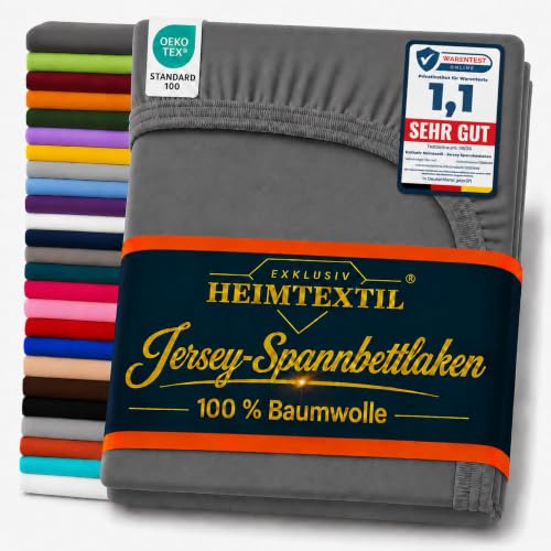 EXKLUSIV HEIMTEXTIL Jersey Spannbettlaken Premium 200 x 220 cm Anthrazit | 100% Baumwolle - 140 gsm - Oeko - Tex Zertifiziert - Steghöhe 40 cm - geeignet für Matratzenhöhe 35 cm