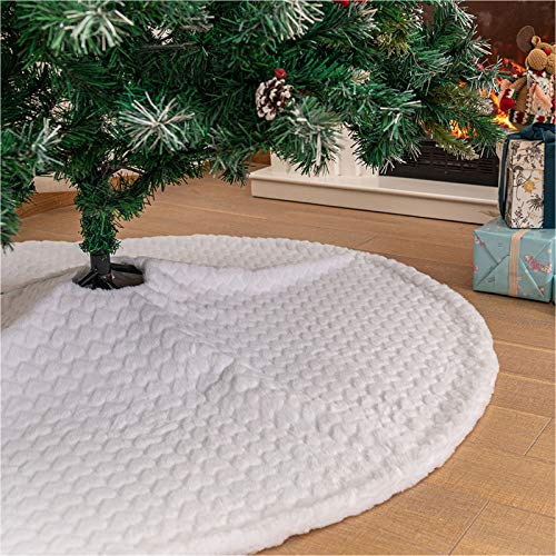 Deggodech 122cm Weihnachtsbaum Röcke Weiß Plüsch Weihnachtsbaum Rock Groß Weißer Kunstpelz Weihnachtsbaumdecke Fell Christbaumständer Teppich für Weihnachtsfeiertag Dekorationen (Weiß-H, 48zoll)