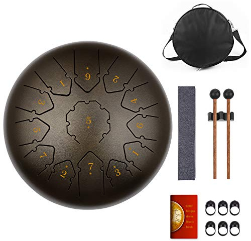 KUDOUT 12 Pollici 13 Toni Tamburo Handpan Strumento a Percussione con Bacchette per Tamburi Carry Bag Note Sticks per Meditazione Yoga Zazen Sound Healing
