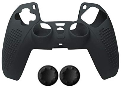 Soft Anti-Slip Silicone Protective Case Cover Skin Grip with Joystick Caps for PS5 Controller Gamepad (Black)