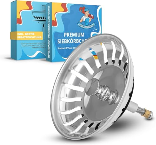ABFLUSSHELD Panier d'évier 79mm - Tamis d'évier en INOX - Tamis d'évier avec Bouchon - Aussi pour évier Blanco Pièce détachée - Tamis d'évacuation évier de Cuisine réglable en Hauteur