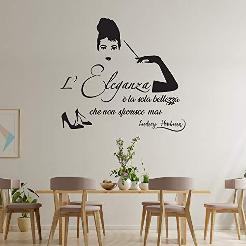 Bizarre Creations | Adesivi Murali Da Parete 70x60cm, Scritte Adesive Italiane, Adesivo Pareti Camera Da Letto Cucina Soggiorno, Audrey Hepburn, Carta Murale Casa Stickers Muro (Nero, 1 Pezzo Unico)
