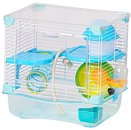 Jaula para Hámster Roborowski Jaula para Hámster 27 * 21 * 27cm jaulas Hamsters pequeña Bebedero comedero (Azul)