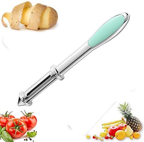 Julienne Schäler Veggie Schäler für Küche, 3 in 1 Gemüseschäler, Edelstahl Obstschäler für Kartoffeln, Apfel, Gemüse, Karotte, Obst, Kiwi, Gurke (multifunktional/Edelstahl) (grün)