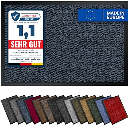 Gentle North Hochwertige Fußmatte blau schwarz 90x150cm groß für Innen & Außen - Schmutzfangmatte rutschfest, waschbar & wetterfest - Fussmatte für Eingangsbereich & Aussenbereich - Läufer Flur dünn