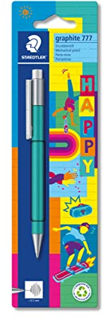 STAEDTLER Druckbleistift mit Radiergummi, Linienbreite 0,5 mm, gummierter Schaft, extra großer Radierer, bruchhemmende Minenführung, B-Minen, 777 05BKHA, 1 Stück (1er Pack)