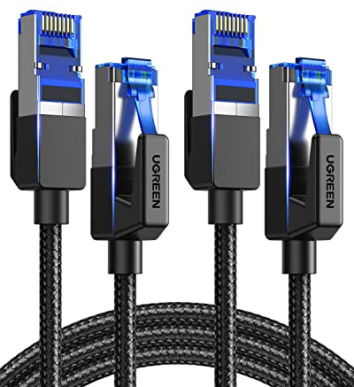 UGREEN Cat 8 Ethernet Cable, 2 Pack Ethernet Cable with 40Gbps 2000Mhz High Speed, 26AWG Braided, Shielded Heavy Duty Internet Cable Compatible for Gaming PC PS5 PS4 PS6 Xbox Modem Router, 6FT