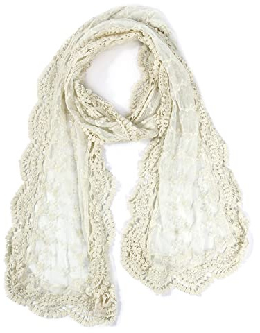 GERINLY Decorative Lacy Scarf Lace Vintage Hollow Embroidery Neckerchief Rustic Feminine Mesh Wrap Shawl for Women (O-Beige)