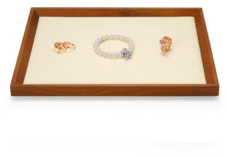 Oirlv Massivholz flaches Schmucktablett Schmuck Schublade Organizer Showcase Display Tray 4 Style (30.5 * 23.5 * 2.5cm, Cremeweiß)