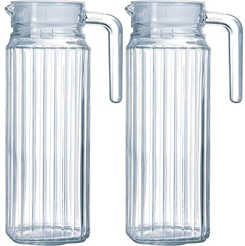 RMTL Glass Fridge Jug with Lid 1Litre Picnic Kitchen Water Juice Jug Pitcher Easy to Store, 100cl (Pack of 2)