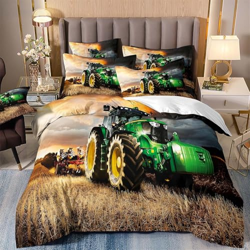 Bettbezug, Traktor, Bettwäsche, Einzelbett, Bettbezug für Kinder, weich und bequem, Decke Bettbezug 140 x 200 cm, mit 1 Kopfkissenbezug 65 x 65 cm, Traktor #A1