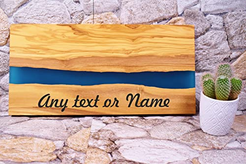 Planche à Fromage en Bois d'Olivier | Planche à Charcuterie | Planche à Découper | Décoration de Cuisine avec Résine Bleu Océan | Fleuve époxy | de Algis Crafts