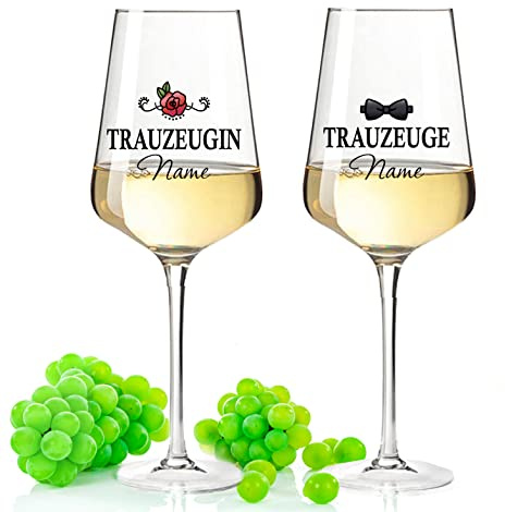 GRAVURZEILE Leonardo Puccini Weinglas mit UV Druck im Set - Trauzeugin & Trauzeuge - Personalisiert mit Name - Geschenk für die Hochzeitsfeier - Geschenk zur Hochzeit, Verlobung - Farbe: Puccini UV