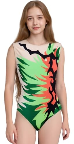 LIUHUO Maillot de bain une pièce synchronisé pour fille Vert coloré Fait à la main Compétition Performance, vert, Small