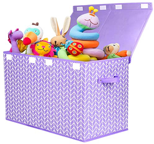 Mayniu Große Spielzeugkiste mit Deckel, Spielzeug-Organizer, Aufbewahrungsboxen mit stabilen Griffen für Jungen, Mädchen, Kinderzimmer, Spielzimmer, Schrank, Schlafzimmer (lila)