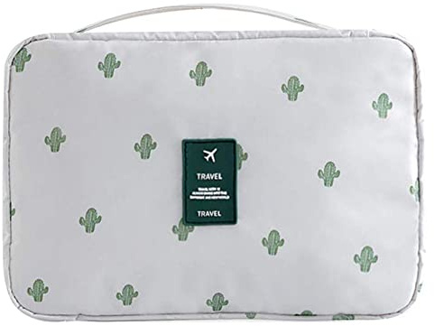 Travel Toiletry Bag Hanging Wash Bag Portable Women Girls Cosmetic Makeup Organizer with Waterproof Drawstring Bag Bathroom Shower Bag for Business Trip, Gym, Vacation & Household (Cactus)