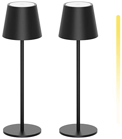 K-Bright 2 Stück LED Dimmbare Akku Tischlampe aus Aluminium Schwarz | 3000K/4000K/6000K Drei Farbtemperaturen akku Tischleuchte mit USB-C, IP54 Wasserdichte für Esstisch, Nachttisch und Camping