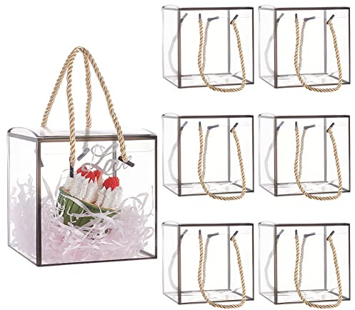 BENECREAT 10 Set Transparente Geschenkboxen Aus PET, 12x12x12 cm, Wiederverwendbare Kunststoff-Geschenkboxen Mit Schwarzem Rand, Spitze Und Griff Für Schmuck Speicher Display, Hochzeit