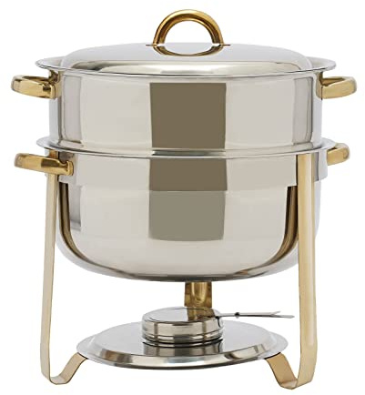 14.2 Qt Round Chafing Dishes Stainless Steel Chafing Dish Buffet Set,Catering Chafing Dish Deep Soup Pot Large Capacity for Catering Kitchen Party Banquet (14.2qt Gold)