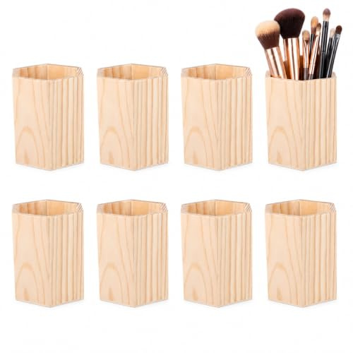 EXCEART 8 Pcs Wooden Pen Holders Makeup Organizer Box Case Pen Holder for Desk Cute Pens + Pencil General Pencil Rustic Decor Wooden Pot Solid Wood Organize Box Dispenser Makeup Brush Gift
