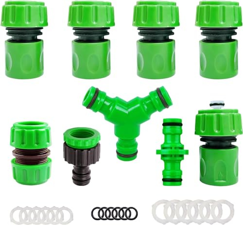 Gartenschlauch Zubehor 3/4Zoll,Schlauchanschluss Satz,9 Stück Schlauchkupplung mit Schlauchverbinder,1/2 Zwei Wege Kupplung,2in1 Wasserhahn Anschluss,Y Verteil für Garten Schlauch Schneller Anschluss