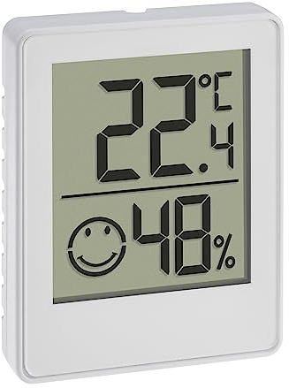 TFA Dostmann Digitales Mini Thermo-Hygrometer, 30.5039.02, Raumthermometer, Temperatur und Luftfeuchtigkeitsmessgerät, mit Smiley Komfortzonen, weiß (1)