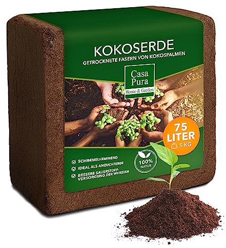 casa pura Kokoserde gepresst - 75 Liter Blumenerde aus Kokosfaser - Anzuchterde - Aussaaterde - Pflanzenerde - Quellerde