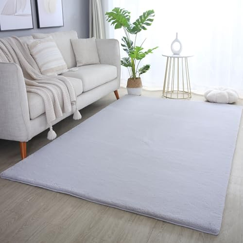 HomebyHome Hochflor Teppich Läufer 80x250 cm Silber Shaggy Modern Flauschig Weich Fellteppich Kunstfell Einfarbig für Flur Wohnzimmer Schlafzimmer